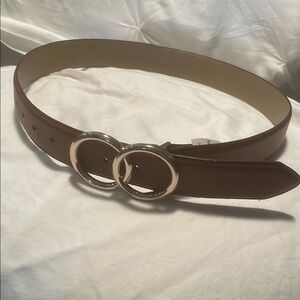 Brown Leather Belt with gold buckle